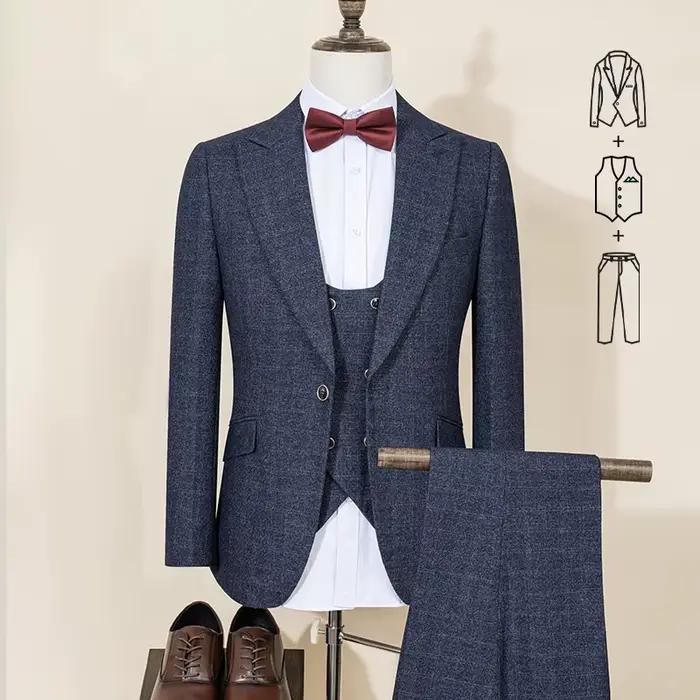 ST Cassy costume de marié de mariage (veste + gilet + pantalon) costume décontracté coupe ajustée si