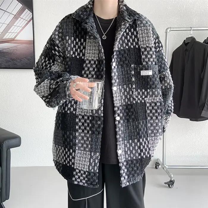 Veste à carreaux surdimensionnée pour homme, manteau décontracté, veste tissée à carreaux, optique a