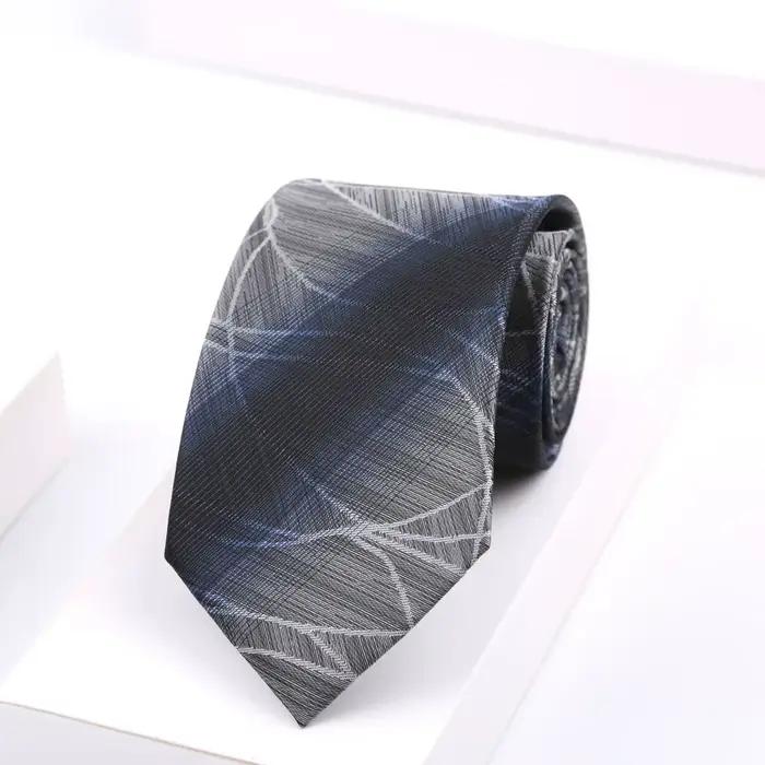 Nouvelle cravate jacquard rayée pour homme, 8 cm, bleu marine classique, pour affaires, mariage, fêt