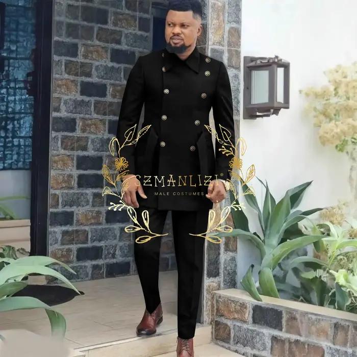 Costume pour hommes de Style affrican 2 pièces bleu Royal Double boutonnage Blazer de mariage pantal