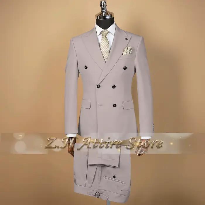 Costume formel pour homme vert sauge 2 pièces, veste à revers pointus et pantalon croisé, idéal pour