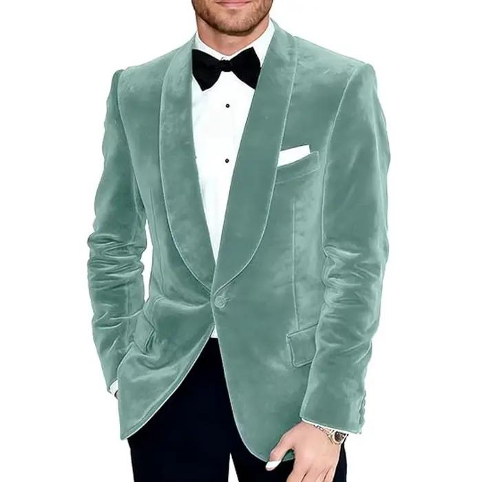 Veste de Costume Homme en Velours Vintage, Coupe Slim, Un Bouton, Col Relevé, Blazer Tendance pour M
