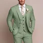 Costume de mariage 3 pièces pour homme, vert militaire, veste, gilet et pantalon, ensemble ajusté su
