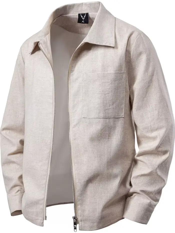 Veste en lin hommes Cargo manteau col rabattu Sport tendance mode pardessus affaires quotidien mâle 