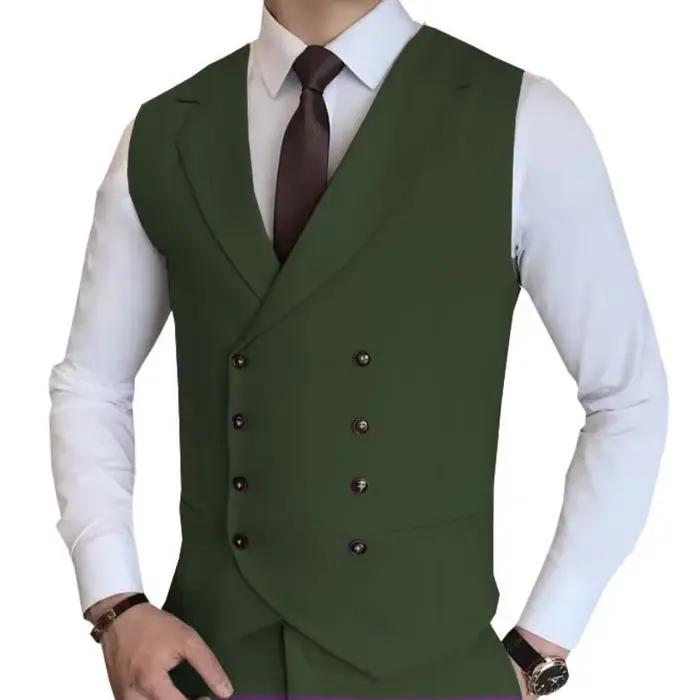 Hommes gilet Champagne solide Double bouton gilet pour mariage anniversaire Banquet fête travail aff