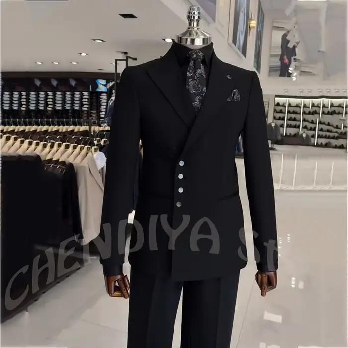 Costume de luxe pour homme, élégant, à revers pointus, simple boutonnage, coupe ajustée, haute quali