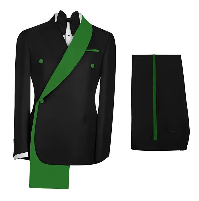 Costume 2 pièces pour hommes, ensemble veste noire avec col doré, smoking de marié de mariage, panta