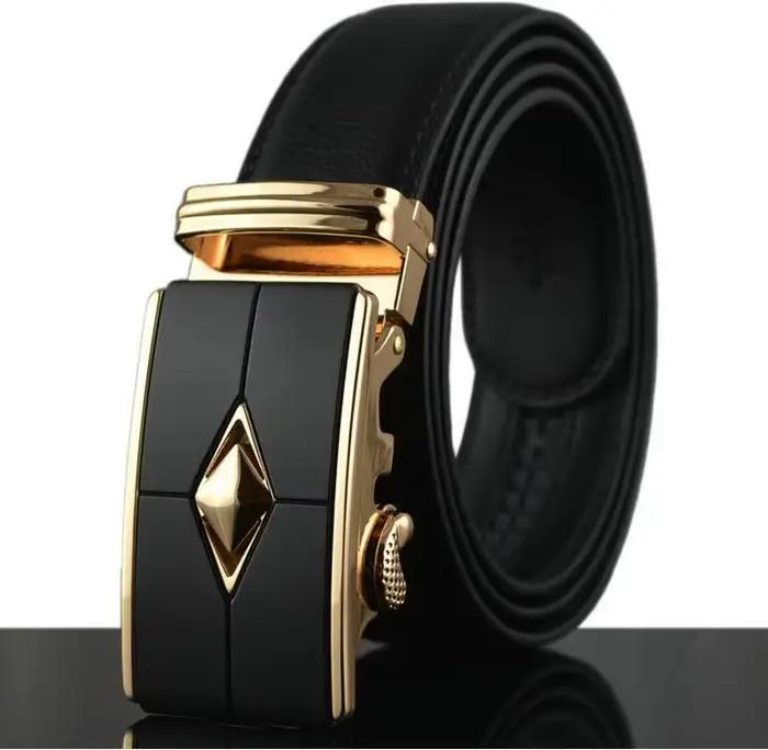 Ceinture de luxe pour hommes, en cuir véritable de haute qualité, avec boucle automatique en métal, 