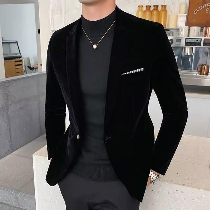 Nouveau Blazer Homme Style Coréen 2026 – Veste de Costume en Velours Luxe Tendance Décontractée Coup