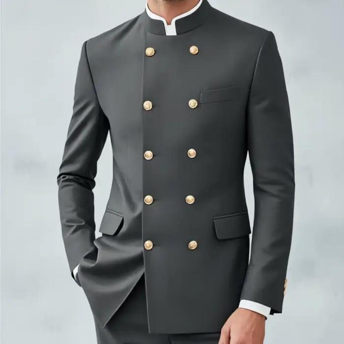 Costumes à double boutonnage pour hommes avec col montant, blazer slim fit et pantalon, 2 pièces pou