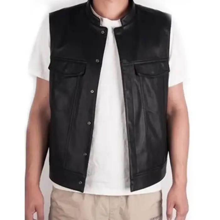 Gilet Homme Noir en Similicuir Style Motard Hip Hop Punk Printemps Sans Manches Grande Taille Décont