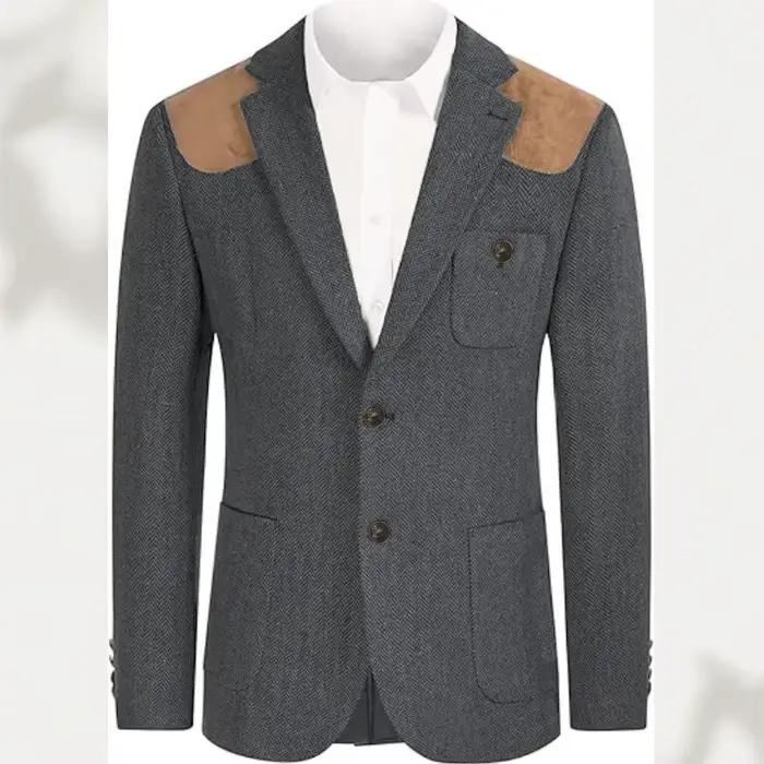 Blazer décontracté rétro pour homme en tweed à chevrons, veste de costume formel style western, méla