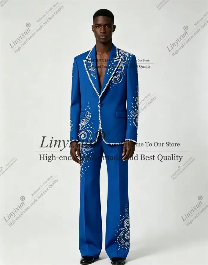 Costume Homme Élégant 2 Pièces pour Soirée et Bal de Promo, Blazer Personnalisé Diamanté, Smoking de