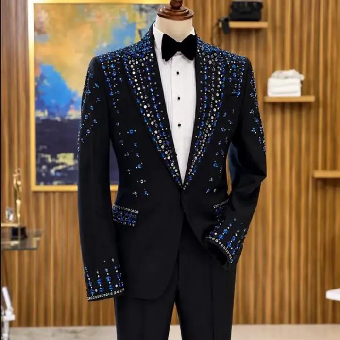 Costume de mariage exclusif pour homme, blazer orné de pierres colorées, ensemble 2 pièces personnal