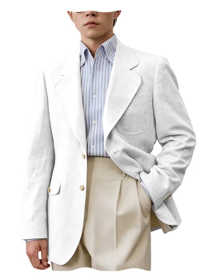 Blazer en lin pour homme, veste de costume décontractée, simple boutonnage, revers cranté, manteau s