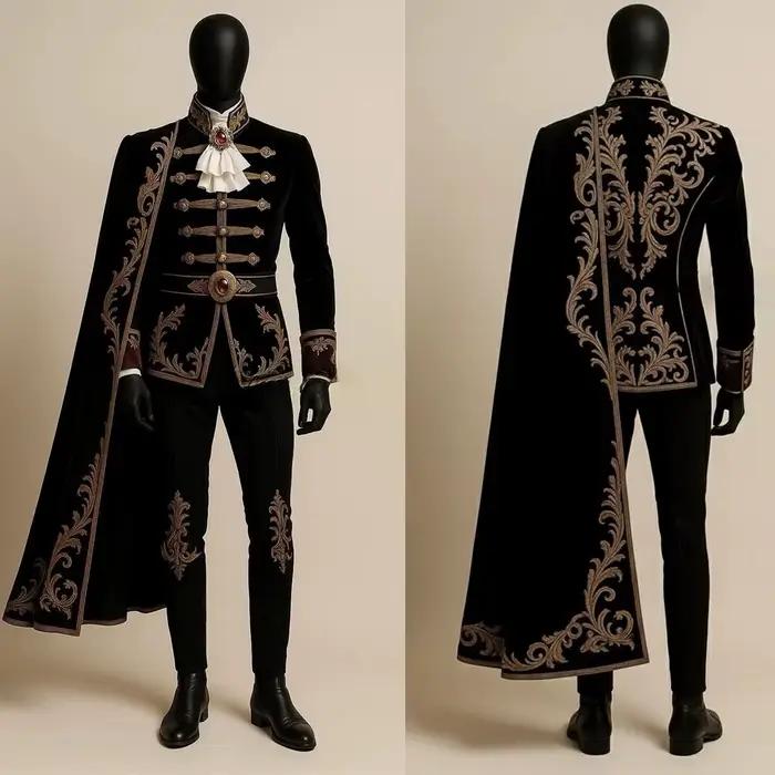 Noir or brodé victorien Rococo Baroque gothique Prince roi aristocrate Gentleman médiéval chevalier 