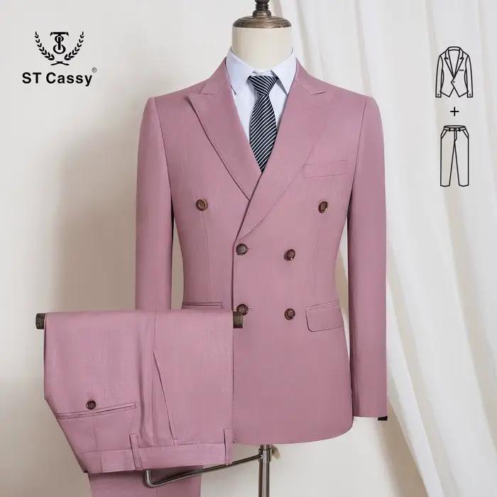 Costume de haute qualité pour homme, ensemble deux pièces, double boutonnage (veste + pantalon), cou