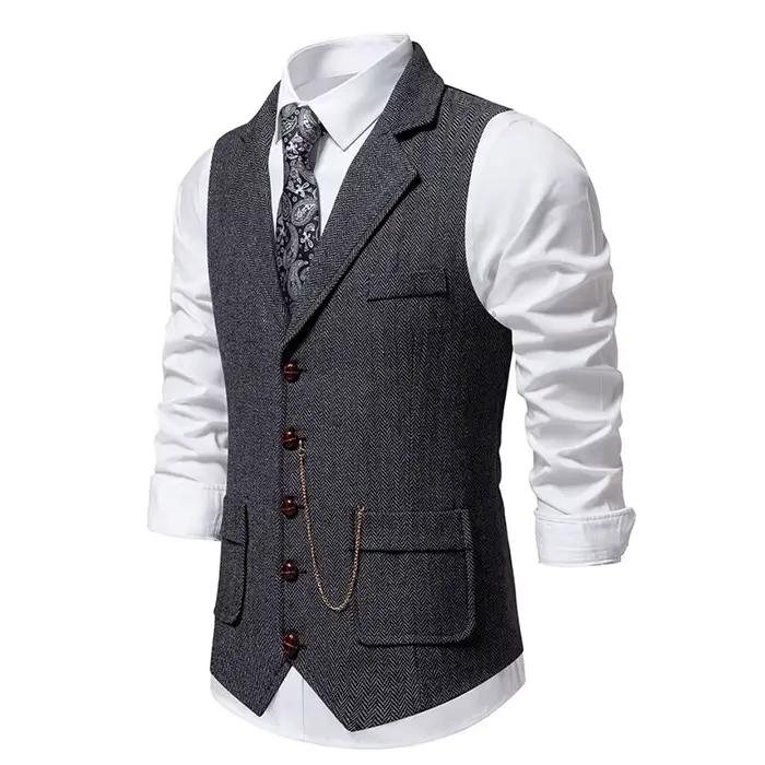 Gilet en Glace Trempée pour Homme, Poches à Col Rabattu, Style Anglais, Décontracté, Vintage, Intell