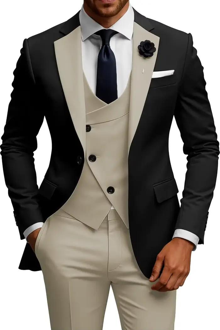 Costumes pour hommes 3 pièces, coupe ajustée, double boutonnage, costume de mariage, costume de bal,