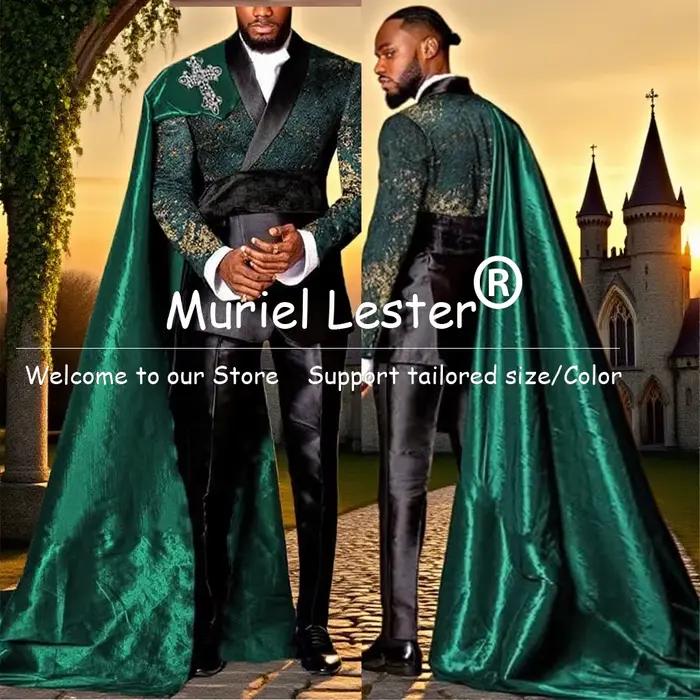Costumes de mariage pour hommes, blazer de marié à motif Jacquard avec Cape, ensembles 2 pièces pers
