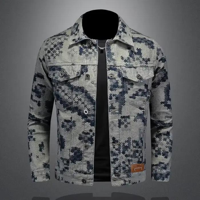 Veste en jean rétro pour hommes, vestes en jean décontractées, jacquard, social, hip-hop, streetwear