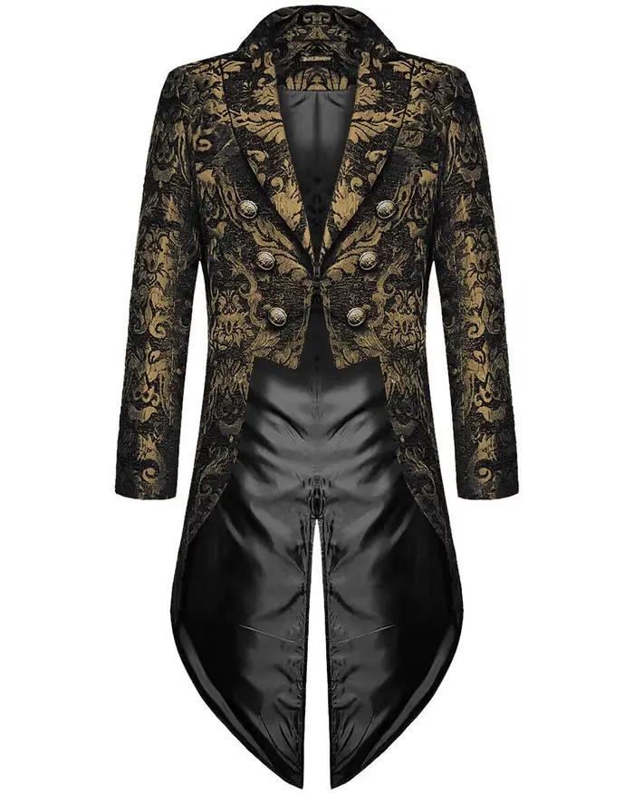 Diable mode hommes gothique Steampunk Tailcoat veste noir brocart damassé mariage Cosplay Costumes