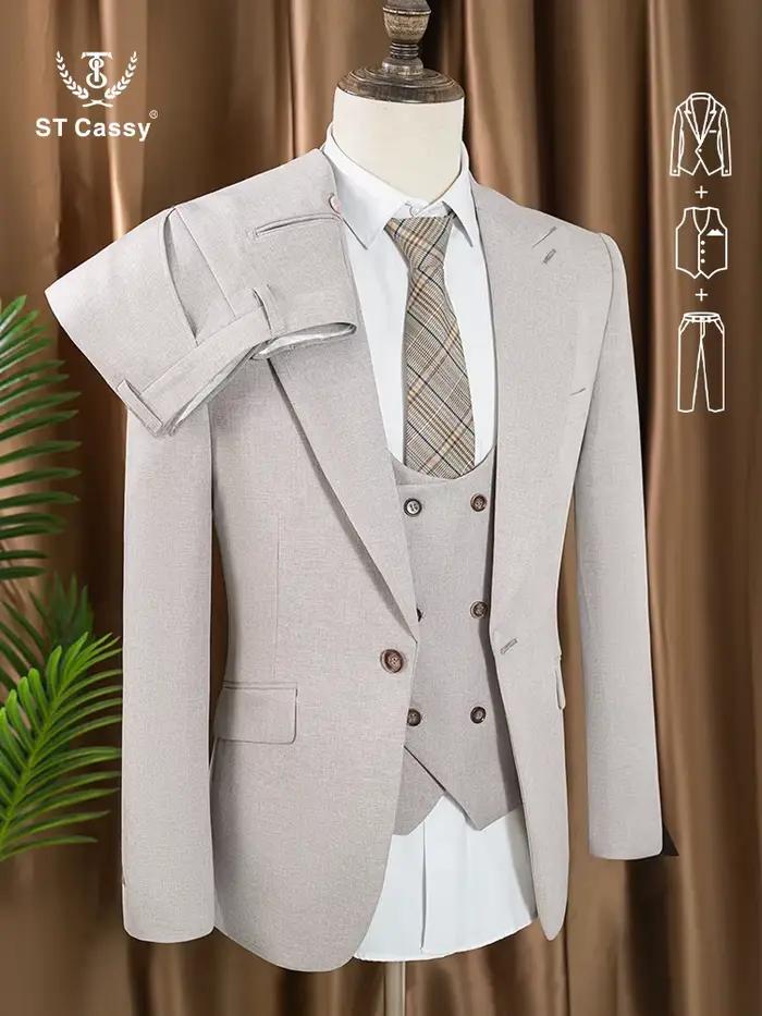Costumes élégants pour hommes, 3 pièces (veste + gilet + pantalon) de haute qualité, coupe ajustée, 