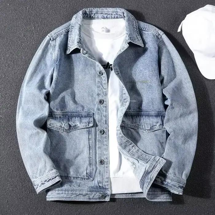 Veste en jean à épaules larges pour hommes, vêtements d'extérieur College gris, vêtements populaires