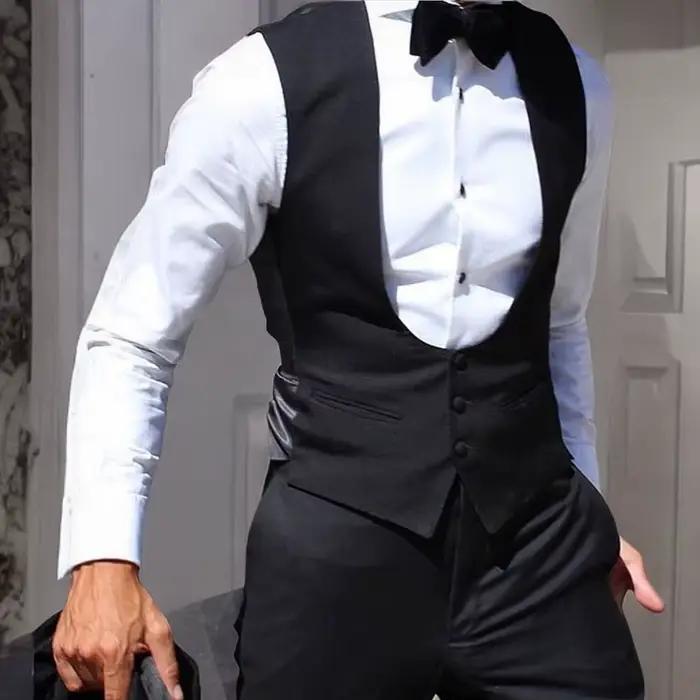 Gilet noir pour hommes, pour marié de mariage, une pièce, costume ajusté, couleur unie, manteau à la