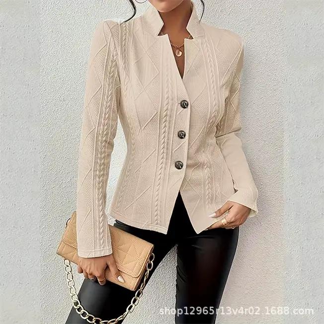 Blazer court boutonné à motifs, style élégant pour le quotidien, en tissu polyester, nouvelle collec