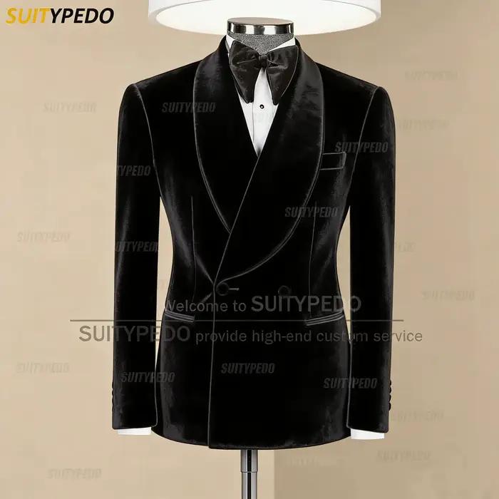 Bref bordeaux velours hommes costume manteau formel mariage marié châle revers veste Forma soirée él