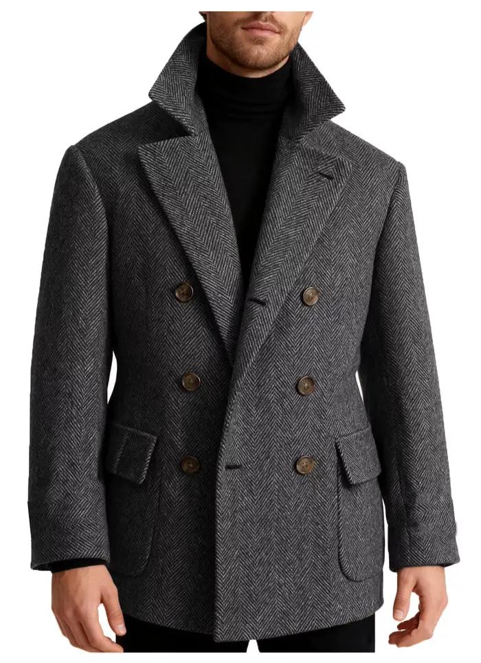 Automne homme costume manteau Double boutonnage laine chevrons Blazer à la mode décontracté affaires