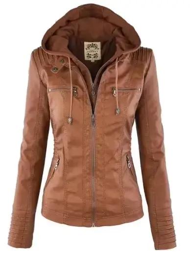 Veste Gothique en Faux Cuir PU pour Femme, Manteau à Capuche, Noir, pour Moto, Automne et Hiver, 202