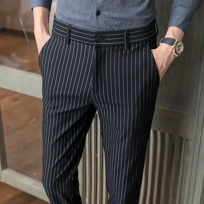FJFor-Costumes droits à rayures pour hommes, pantalons de grande taille, vêtements de qualité supéri