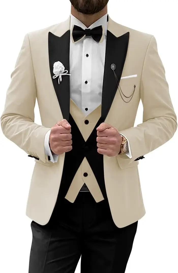 Costume de smoking pour homme, 3 pièces, coupe ajustée, pour mariage, bal de promo, costume formel p