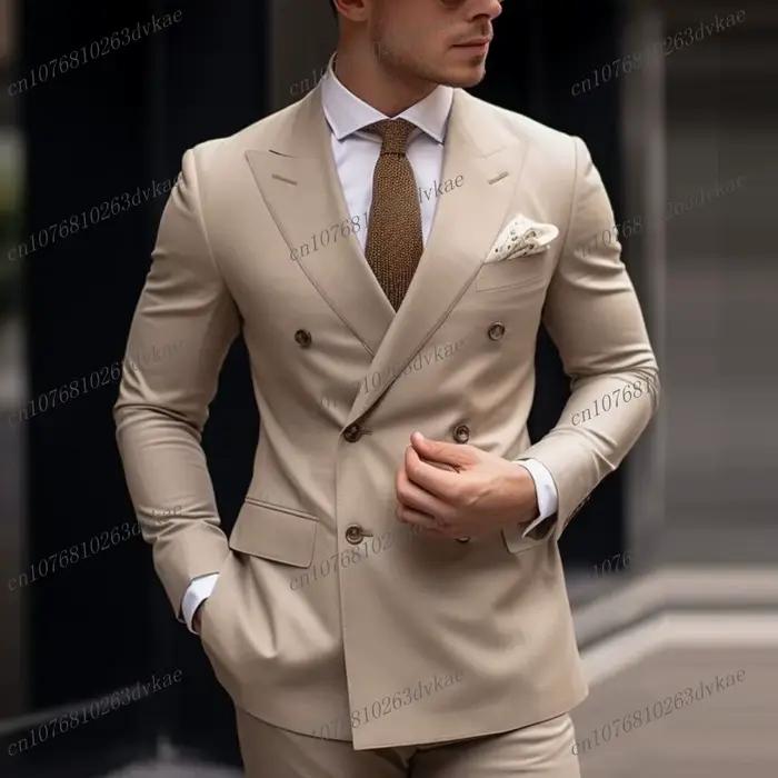 Smokings beige imbibés pour hommes d'affaires, marié, garçon d'honneur, Rhformel, fête de mariage, e
