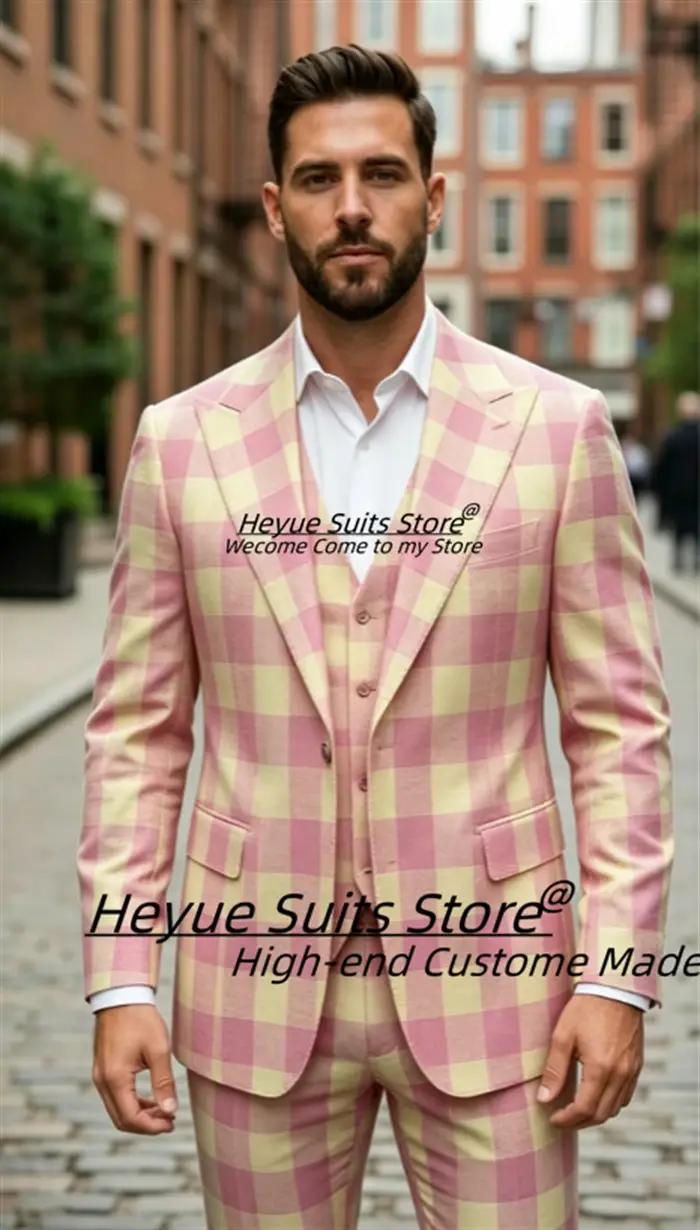 Costumes de fête roses élégants pour hommes, sur mesure, luxueux, pour marié, mariage, 3 pièces, cou