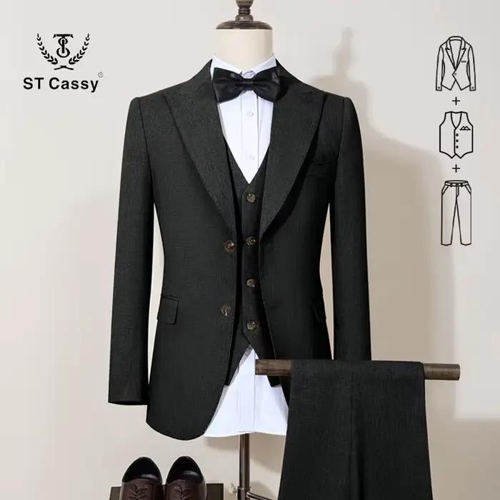 Costume homme 3 pièces bleu, design moderne, avec 2 boutons, détails de couture tendance et bordure 
