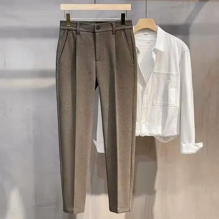 Pantalon de costume en laine pour hommes, mode coréenne, Slim, droit, taille élastique, formel, Busi