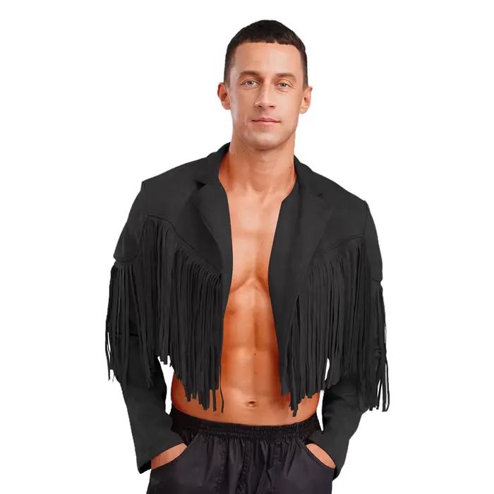 Vestes courtes Vintage en Faux daim pour hommes, Costume de Cowboy occidental Hippie des années 80, 