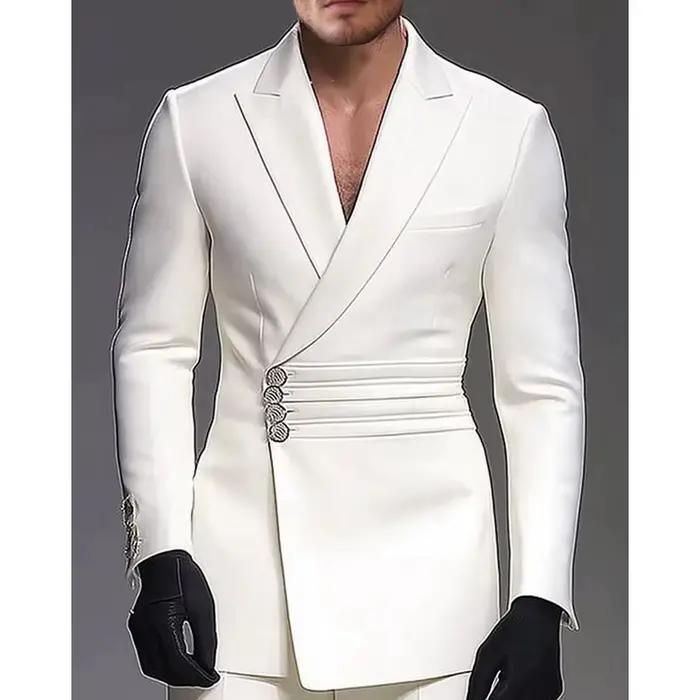 Costume de marié 2 pièces (veste + pantalon), coupe cintrée, prêt pour mariage, ensemble formel à re