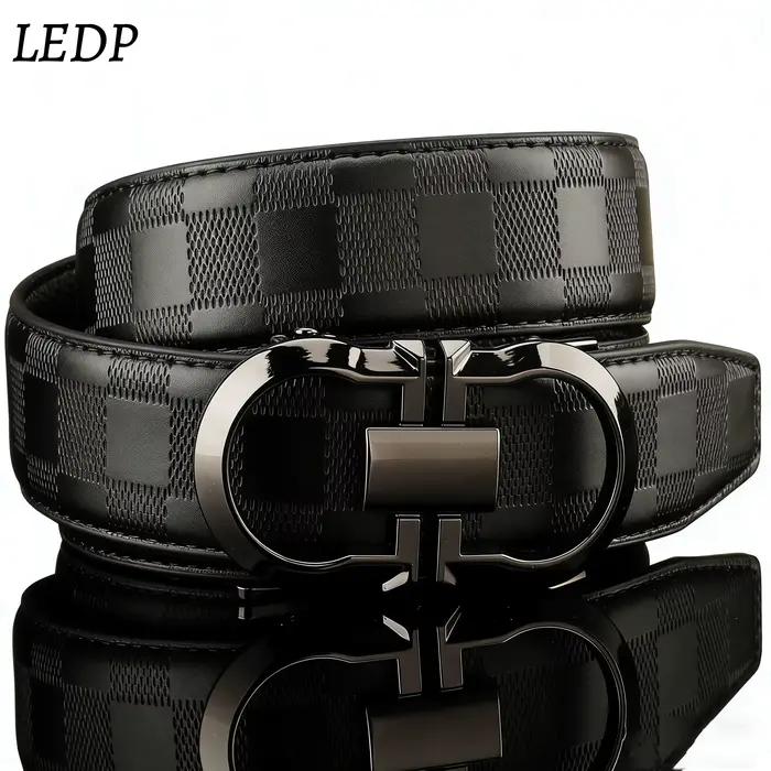 Ceinture de luxe pour homme en cuir véritable 3,5 cm avec boucle automatique, motif écossais classiq