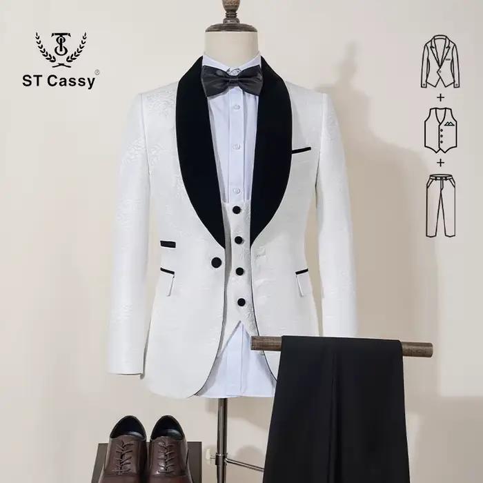 Costume de marié ST Cassy Groom noir, costumes pour hommes, style rétro, robe de soirée, blazer noir