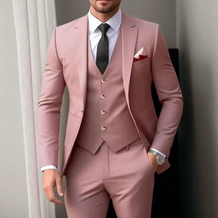 2025 costumes de mariage formels rose poussiéreux pour hommes coupe ajustée simple boutonnage élégan