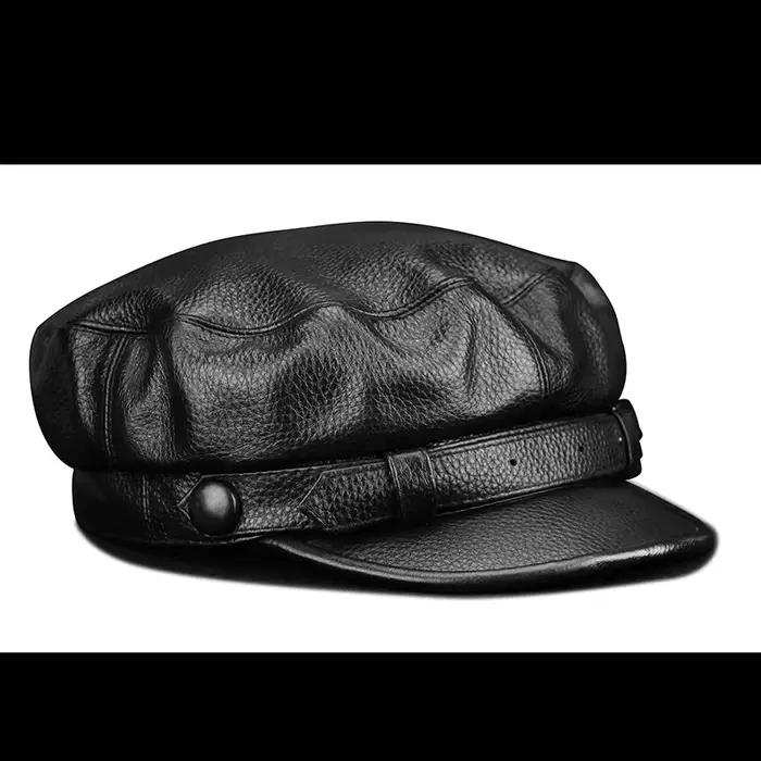 Béret en cuir de vachette véritable pour homme, chapeau de gavroche, casquette de baseball, classiqu