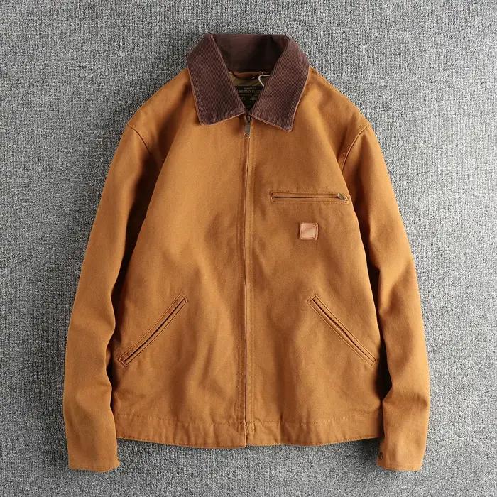 Veste Vintage Tendance en Toile Délavée pour Homme, Manteau de Travail en Tissu
