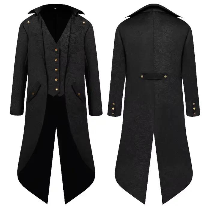 Veste de manteau en Jacquard rétro pour hommes, veste longue gothique Steampunk, redingote victorien