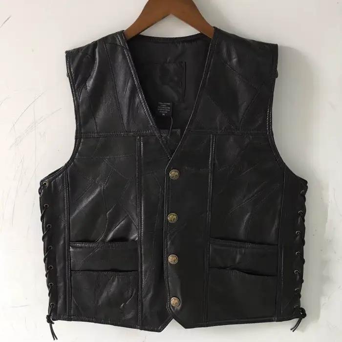 Gilet de motard en cuir pour hommes, noir, Hip Hop, Vintage, Punk, solide, veste sans manches, print