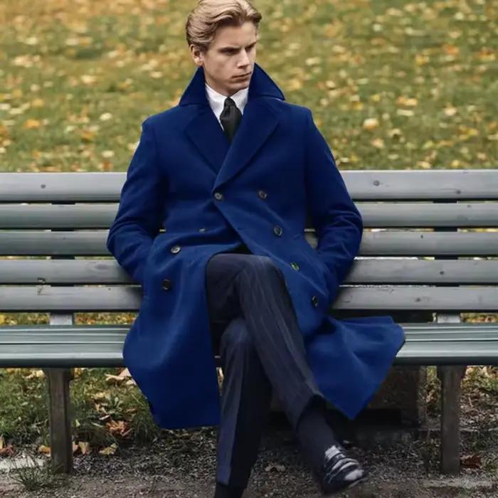 2025 nouvelle laine longs hommes manteaux de luxe hiver couleur unie Double boutonnage hommes hiver 