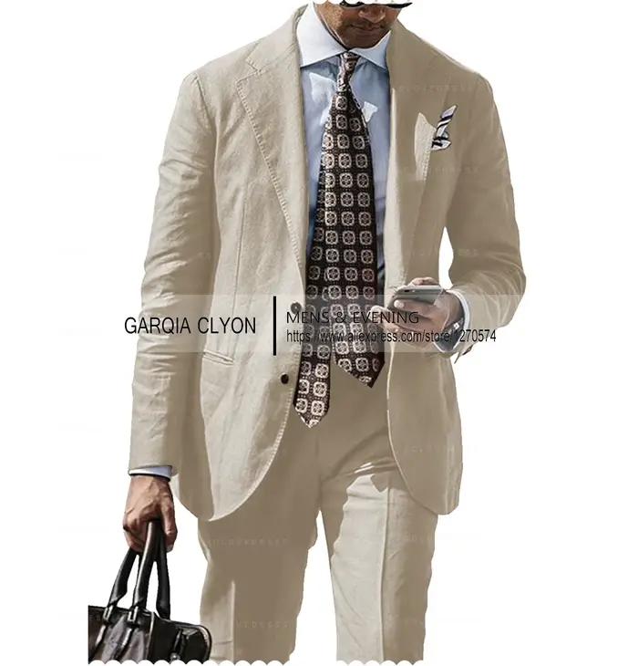 Veste de costume décontractée pour hommes, Blazer d'été et de printemps, manteau en coton et lin res
